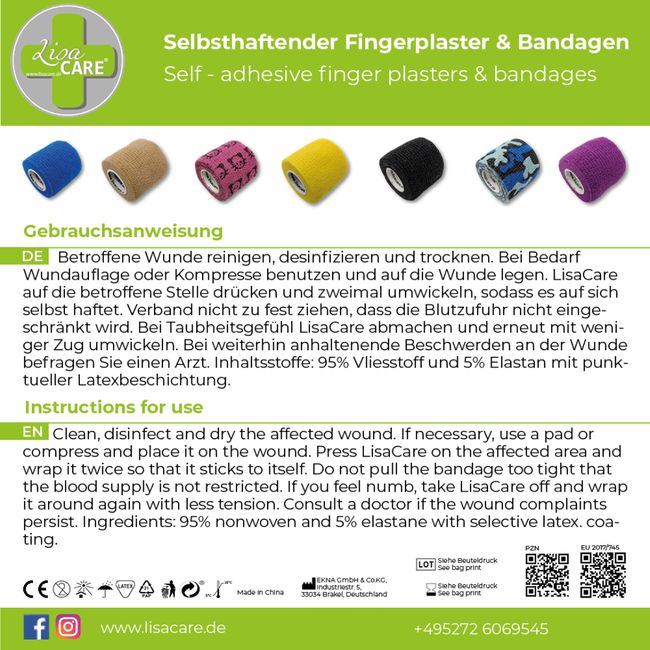 LisaCare Bandage selbsthaftend 5cm x 4,5m - 6er Pfoten & Tatzen-Mix-PET_SUPPLIES-EKNA GmbH & Co. KG