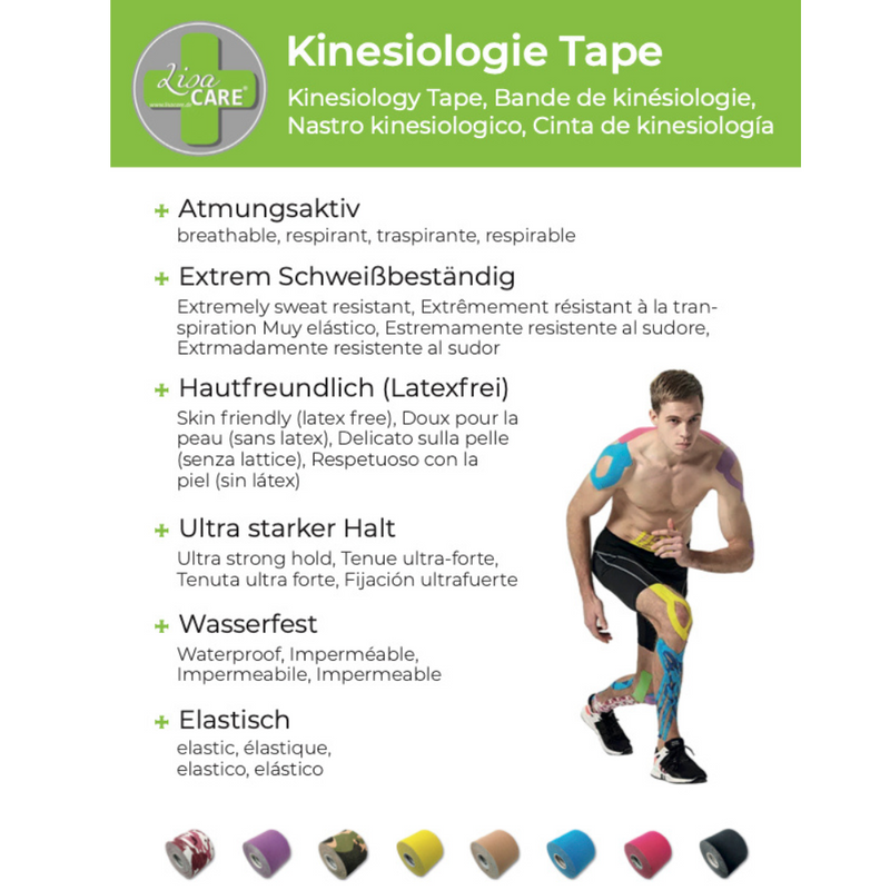 LisaCare Kinesiologie Tape für Physiotherapie, Sport & Medizin - 5cm x 5m - 5er Set Farbmix-HEALTH_PERSONAL_CARE-EKNA GmbH & Co. KG