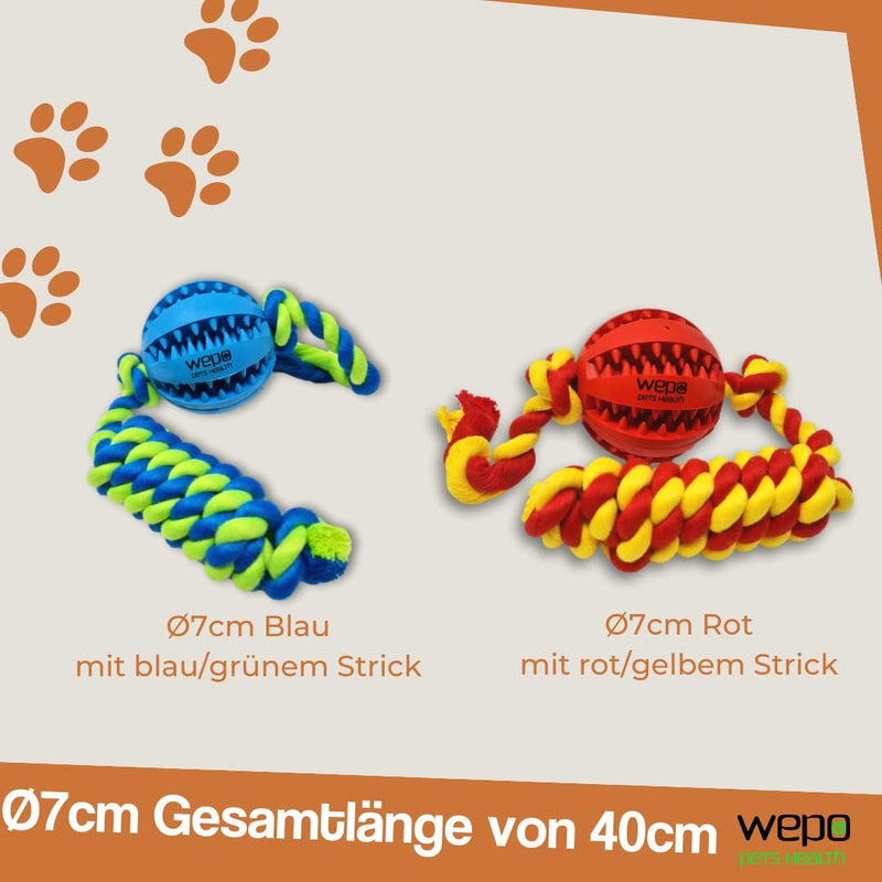WEPO - Kauspielzeug - Zahnpflege Ball Ø7cm mit dicker Kordel - Div. Farben-PET_SUPPLIES-EKNA GmbH & Co. KG