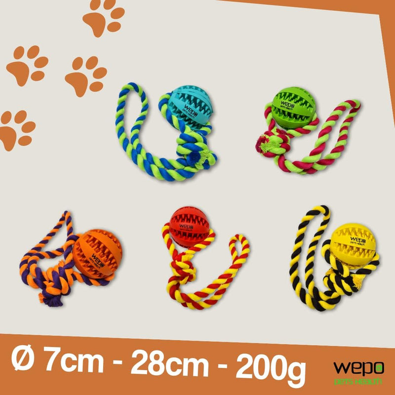 WEPO - Wurfspielzeug mit buntem Seil - Dentalball Ø 7cm - Div. Farben-PET_SUPPLIES-EKNA GmbH & Co. KG