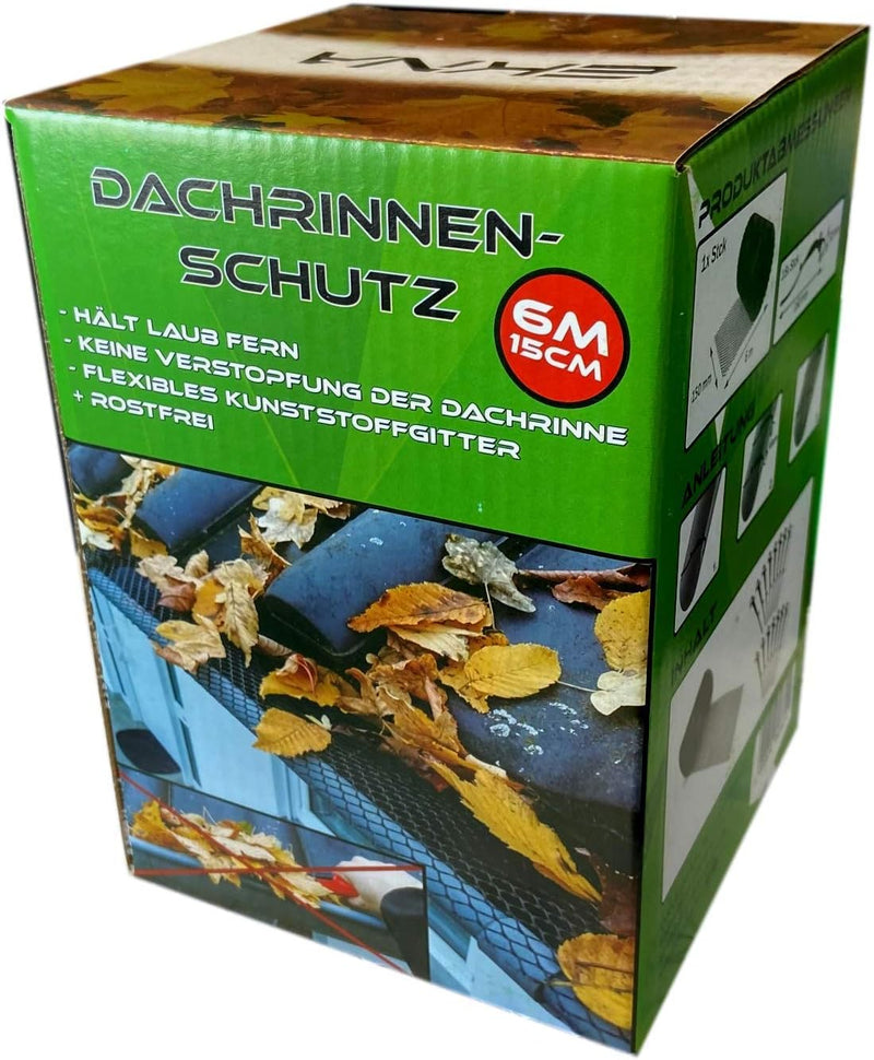 EKNA - 15cmx6m Dachrinnenschutz - Laubschutz/Laubfang - Regenrinne + 15Klammern-Dachrinnenschutz-EKNA GmbH & Co. KG