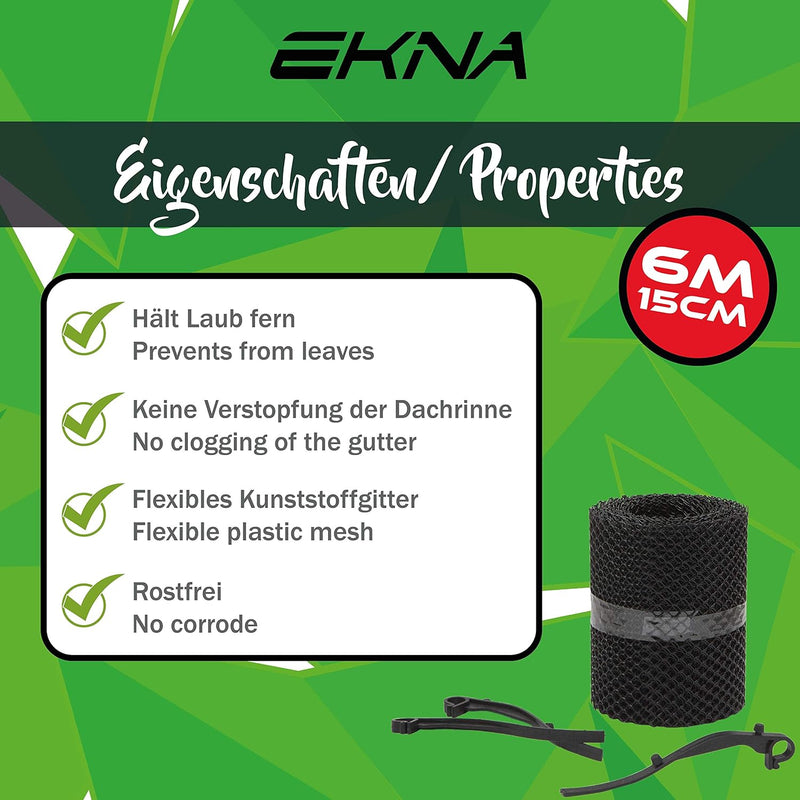 EKNA - 15cmx6m Dachrinnenschutz - Laubschutz/Laubfang - Regenrinne + 8 Klammern-Dachrinnenschutz-EKNA GmbH & Co. KG