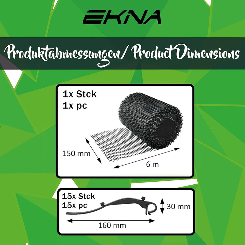 EKNA - 15cmx6m Dachrinnenschutz - Laubschutz/Laubfang - Regenrinne + 15Klammern-Dachrinnenschutz-EKNA GmbH & Co. KG