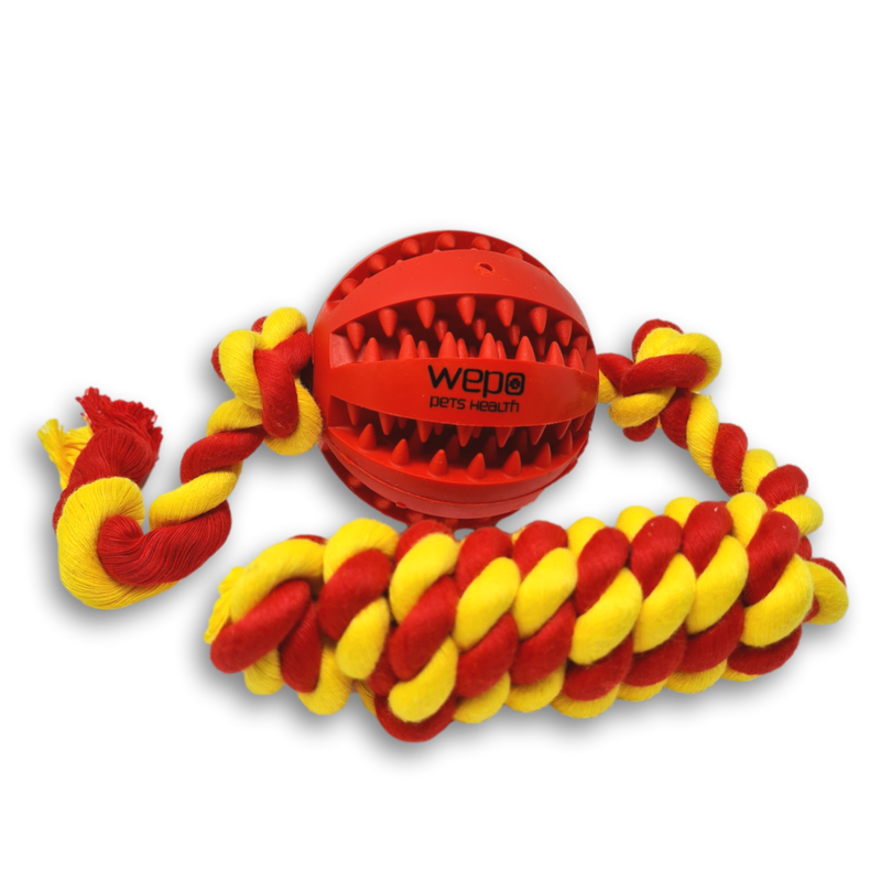 WEPO - Kauspielzeug - Zahnpflege Ball Ø7cm mit dicker Kordel - Div. Farben-PET_SUPPLIES-EKNA GmbH & Co. KG