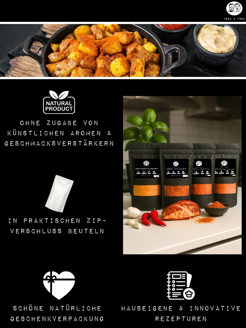 Fred & Fred Gewürze - Geschenkset - Feinkost Grill-Gewürz zum Kochen & Verfeinern! - 4 x 120g