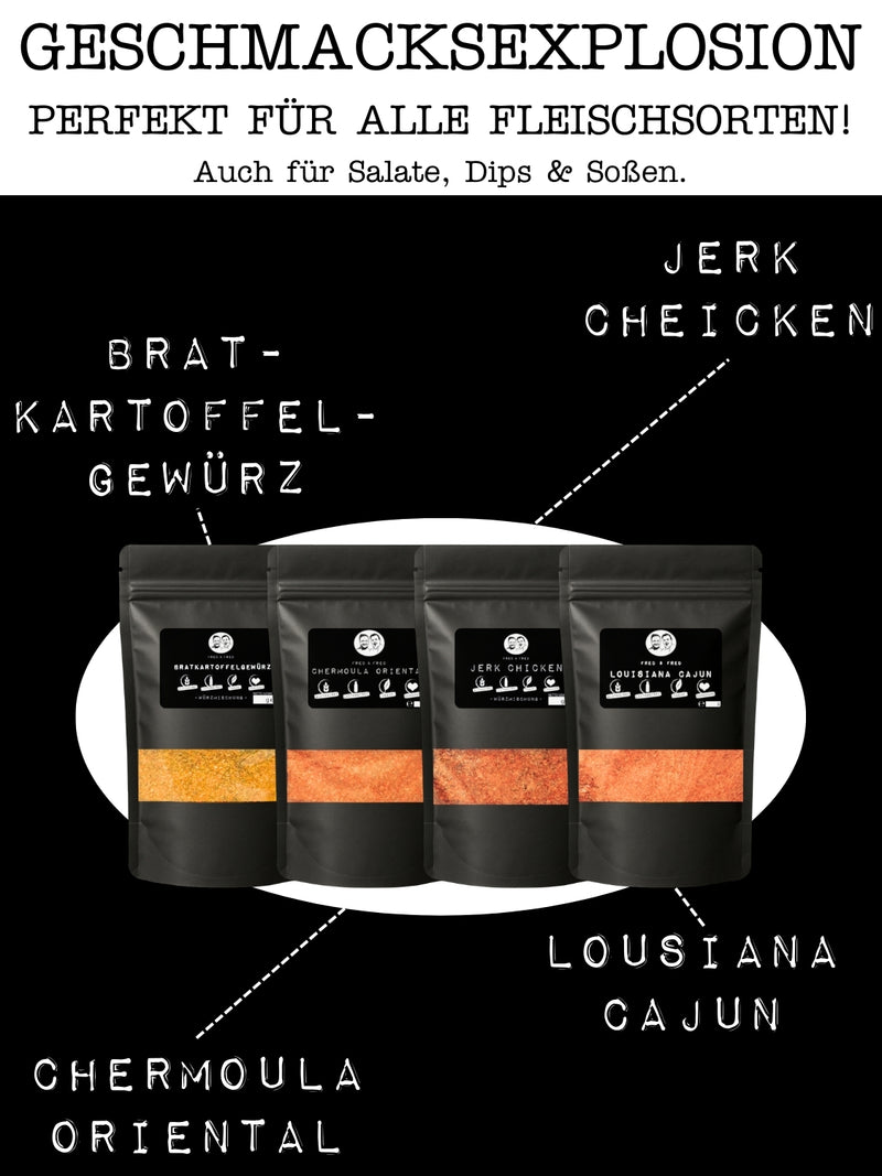 Fred & Fred Gewürze - Geschenkset - Feinkost Grill-Gewürz zum Kochen & Verfeinern! - 4 x 120g