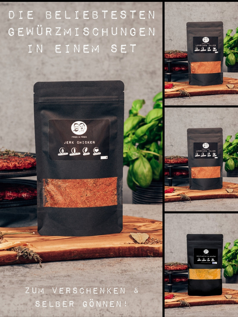 Fred & Fred Gewürze - Geschenkset - Feinkost Grill-Gewürz zum Kochen & Verfeinern! - 4 x 120g