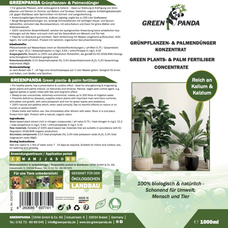 GreenPanda - 100% biologisch - Grünpflanzendünger & Palmdünger - 1 Liter-Garten-EKNA GmbH & Co. KG