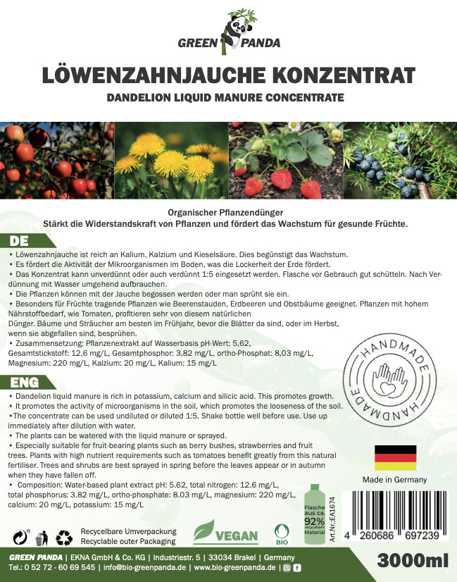 GreenPanda - 100% biologisch - Löwenzahn Jauche - Magnesium Dünger - 3 Liter-ABIS_LAWN_AND_GARDEN-EKNA GmbH & Co. KG