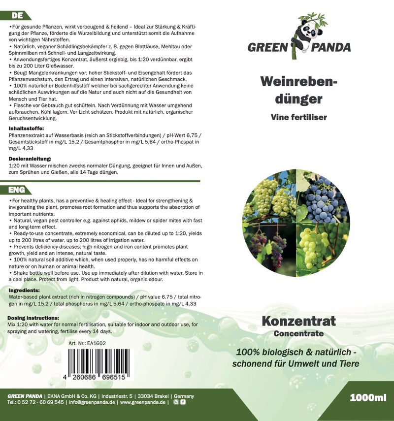 GreenPanda - 100% biologisch - Weinreben- & Traubendünger - 1 Liter-Garten-EKNA GmbH & Co. KG