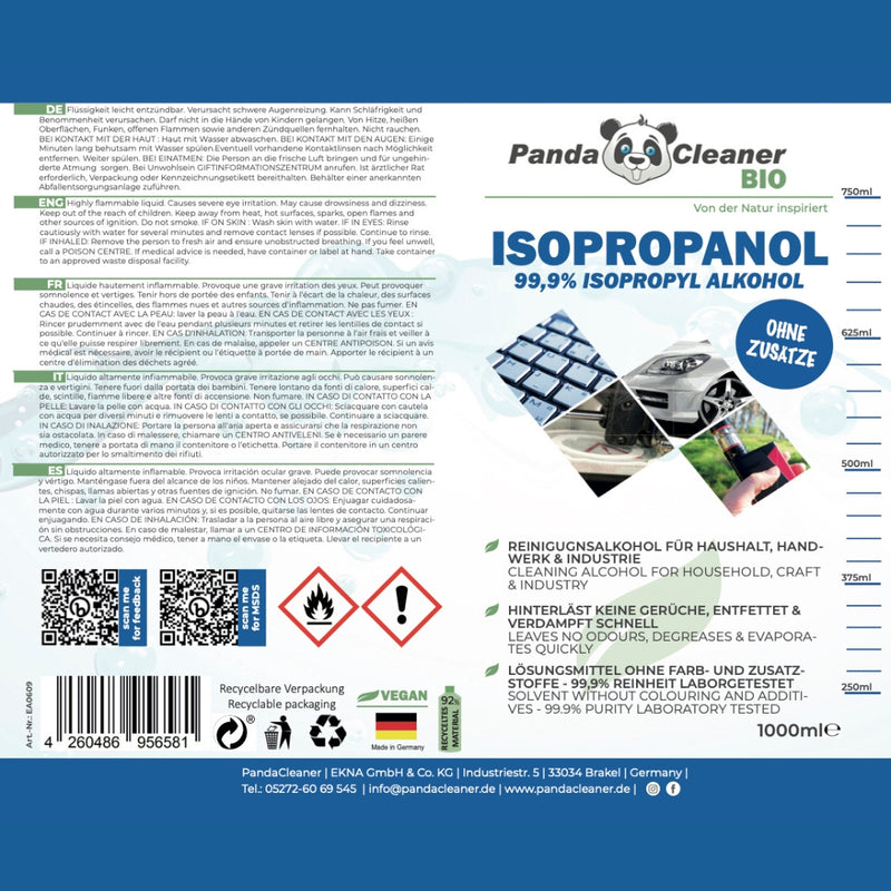 PandaCleaner Reinigungsalkohol Isopropanol - Isopropylalkohol - 100ml Spray & 500ml Set-Isopropanol-EKNA GmbH & Co. KG