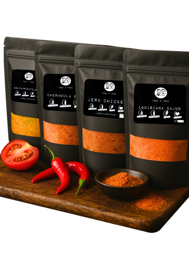 Fred & Fred Gewürze - Geschenkset - Feinkost Grill-Gewürz zum Kochen & Verfeinern! - 4 x 120g