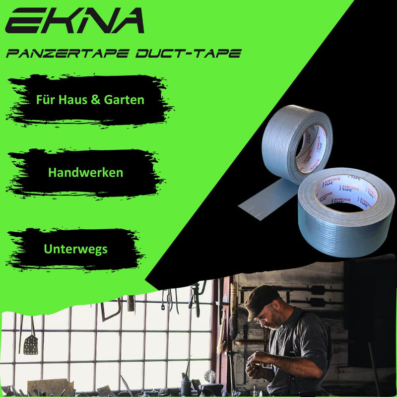 EKNA - Panzertape - Wasserfestes Klebeband - Gewebeband 4,8cmx50m - Silber-EKNA GmbH & Co. KG