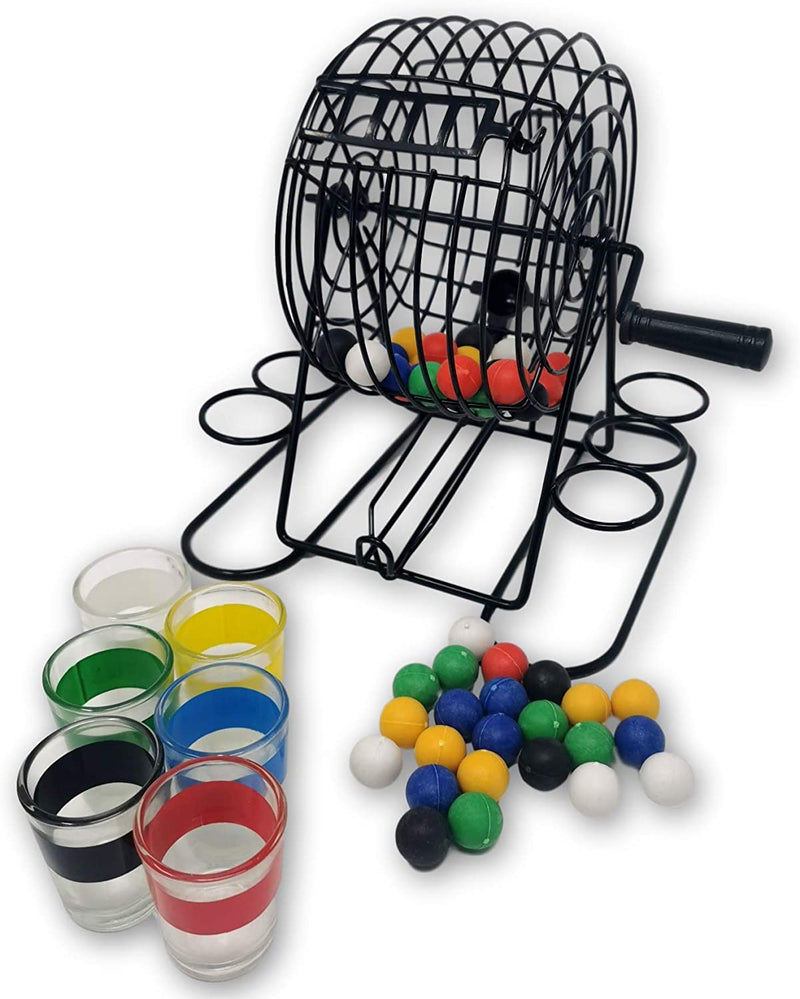 EKNA® Drinking Bingo - Lostrommel mit Kurbel & Halterung - 6 Shot-Gläser & 48 Kugeln - Trinkspiele (Trinkspiel Bingo)-EKNA GmbH & Co. KG