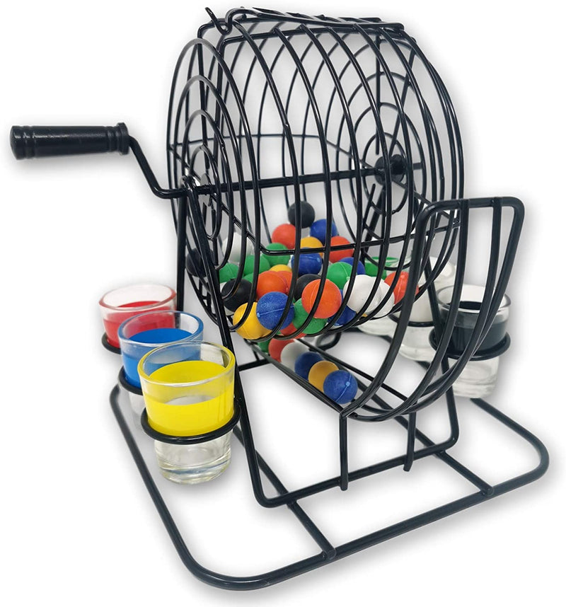 EKNA® Drinking Bingo - Lostrommel mit Kurbel & Halterung - 6 Shot-Gläser & 48 Kugeln - Trinkspiele (Trinkspiel Bingo)-EKNA GmbH & Co. KG