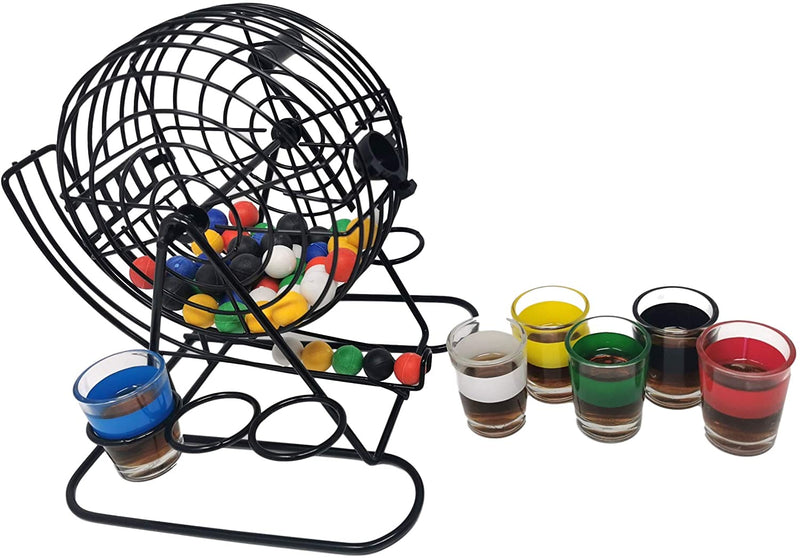 EKNA® Drinking Bingo - Lostrommel mit Kurbel & Halterung - 6 Shot-Gläser & 48 Kugeln - Trinkspiele (Trinkspiel Bingo)-EKNA GmbH & Co. KG