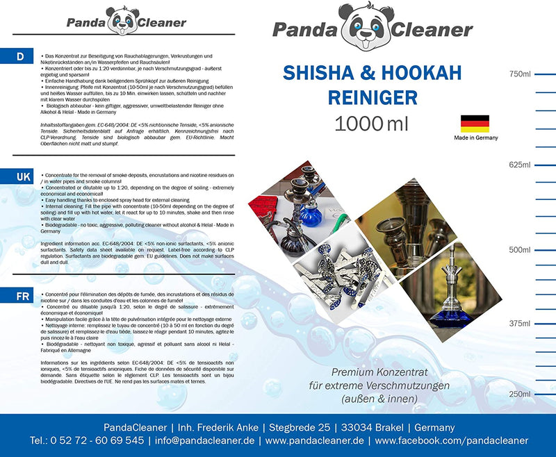 PandaCleaner® Wasserpfeifenreiniger - 1000ml Konzentrat-Reiniger-EKNA GmbH & Co. KG