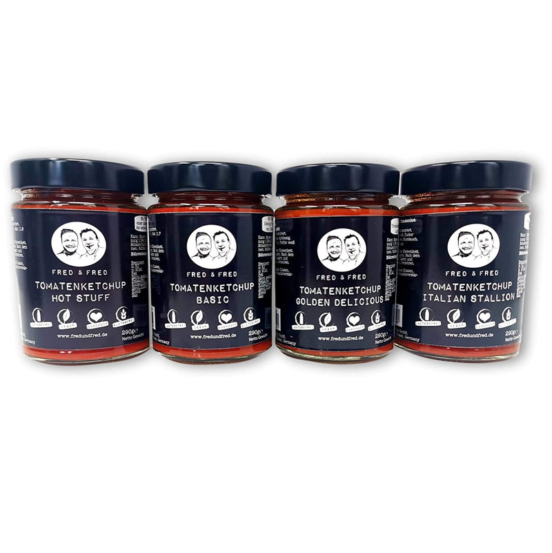 Fred & Fred Tomatenketchup Geschenkset - 4x 290g Glas versch. Sorten bester Ketchup - Ketchup Geschenke für Männer & Frauen (17,20 €/kg)-EKNA GmbH & Co. KG