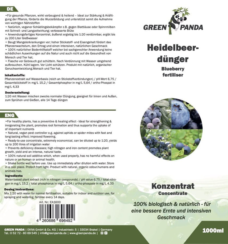 GreenPanda - 100% biologisch - Heidelbeer- & Blaubeeredünger - 1 Liter-Garten-EKNA GmbH & Co. KG